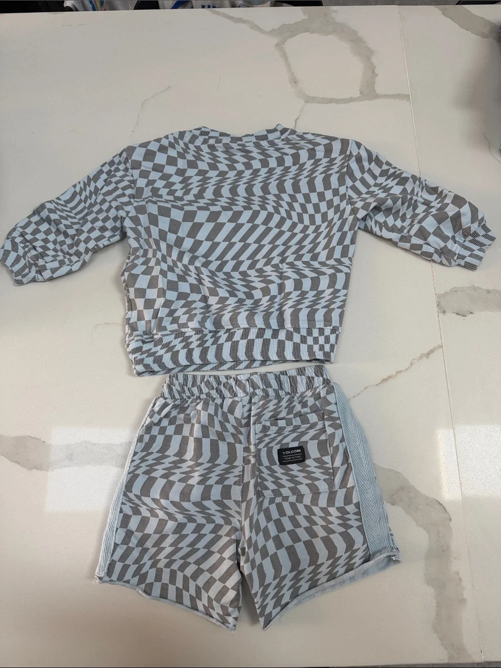 Volcom Kids Checkerboard Rashguard Set - Light Blue & Gray